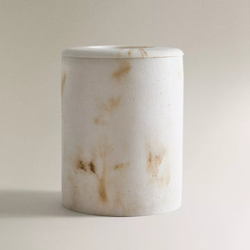 White Marble-effect Bathroom Trash Can