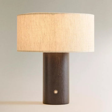 Small Wood and Linen Cordless Table Lamp