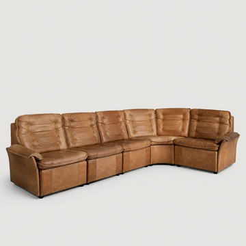 Brown Leather Curved 5-Piece Sectional [VINTAGE]