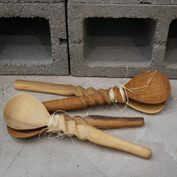 African Carved Wooden Spoon Twist - Set of 2