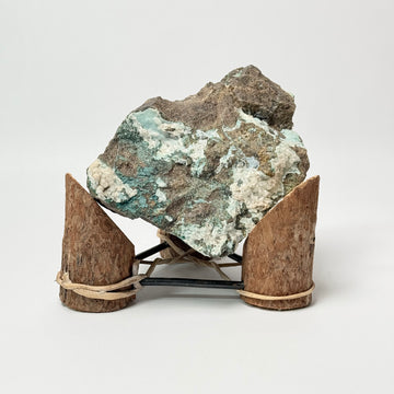 Chrysocolla and Crystals with Metal Wood Stand [VINTAGE]