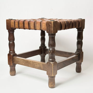 1960's Handwoven Leather Accent Stool [VINTAGE]