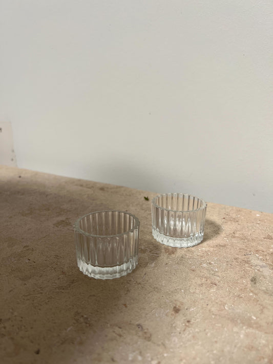 Fluted Glass Tea Light Candle Holders - Set of 2