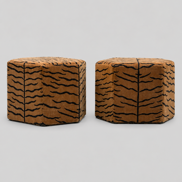 Pierre Frey Tiger Upholstered Ottomans - Set of 2