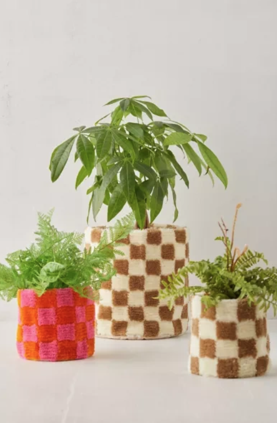 Checkerboard Tufted Planter Covers