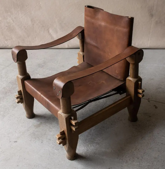 Brazilian Brutalist Saddle Leather Lounge Chairs - Set of 2