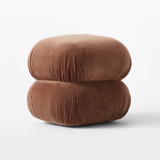 Rust Velvet Rouched Pouf