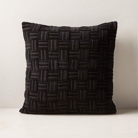 Woven Black Velvet Throw Pillow with Insert