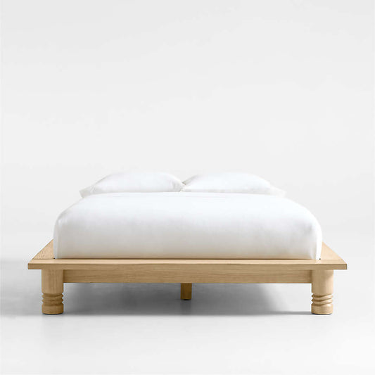 Oak Wood Platform Bed - Queen