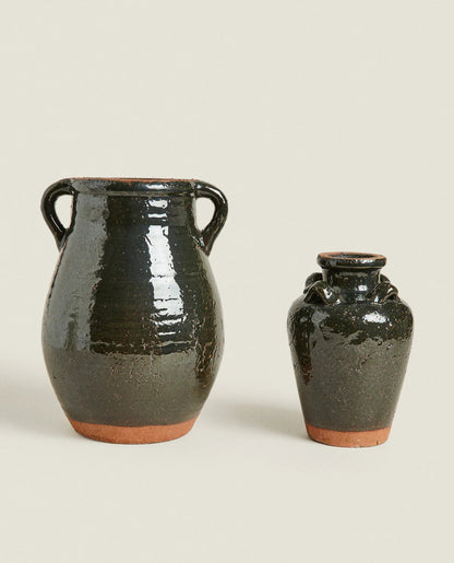 Glazed Ceramic Vase with Handles